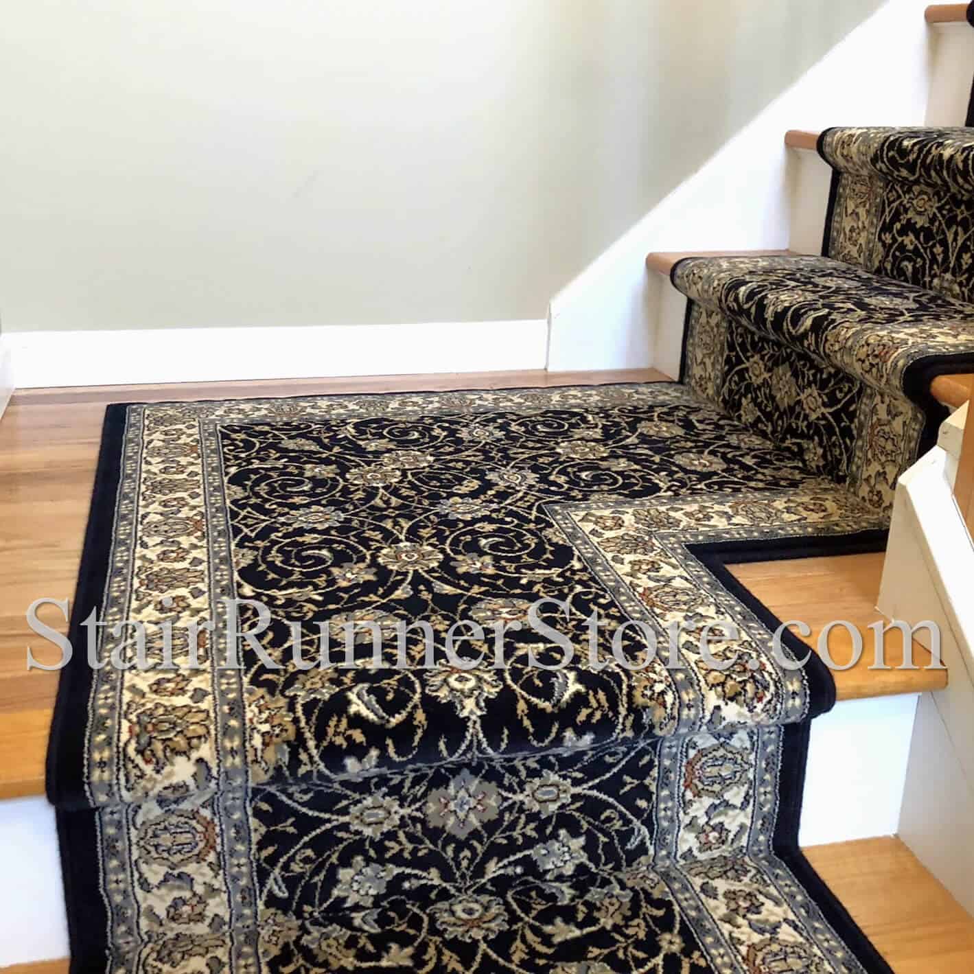 Brilliant Herati Navy Stair Runner 72240-520- 26 inch Sold By the Foot